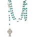 Rosary - Silver Toned Irish Celtic Cross with Green Glass Heart Beads and St. Patrick Insert Card