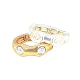 Ring Set - R83 - Stretch - 2 Piece Set - Ring Size 7 - Will Stretch Even Bigger ~ Silver and Copper Tone Metal with Clear Crystals