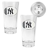 New York Yankees MLB 2pc Pint Ale Glass Set with Baseball Bottom - Oval Logo