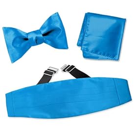 Blue Aster Freestyle Bow Tie by Elite Solid turquoise silk cummerbund sets