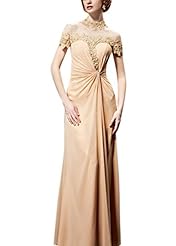 A-line  Mesh Chiffon/Satin Round Neck Cap Sleeves Short Sleeves Cocktail Floor Length Homecoming Dress/Pageant Dress/Prom Dress/Party Dress/Wedding Dress  With Ruffles