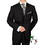 Gino Valentino 3 Button Made in Italy Wool / Silk Mens Suit 150's Hand Made Canvas Front Jacket Plus Pants Custom Working Buttonholes Business Suit Jet Black