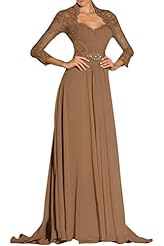 Long Sleeves Lace Chiffon Evening Dress/Mother-of-the-Bride Dress 