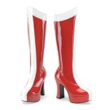 4 Inch Women's Costume Boots Superhero Wonder Woman Stretch Patent Knee High Boot Red