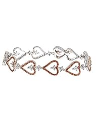 14k White Gold White and Champagne Diamond Heart Link Bracelet 7.5" (3Cttw, VS Clarity, F Color)