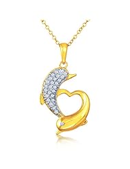 14 Karat Yellow Gold Over Sterling Silver .15 CT. T.W. Diamond Heart-Shaped Dolphins Pendant