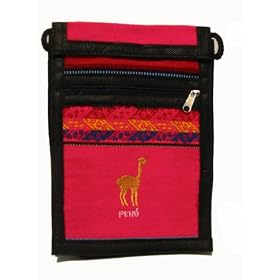 Hot Pink Llama Design Hand-made Peru Shoulder Bag 8.5"H x 5.75"W with 40 inch shoulder strap