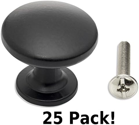 Black Cabinet & Drawer Knobs—Round Knobs for Kitchen Cabinet, Bathroom, 1-3/16 inch. (25 pack) by Frontier Hardware