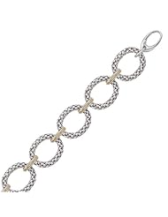 18K Yellow Gold and Sterling Silver Popcorn Ring Chain Bracelet