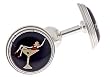 Silver plated cufflinks with a girl in a martini glass image with presentation box. Made in the U.S.A