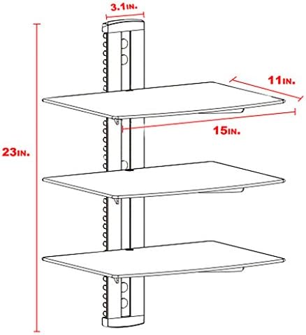 ElvaMunoz 3 Tier Dual Glass Wall Mount Shelf Under TV Bracket Cable DVR/DVD
