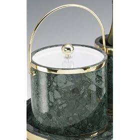 Kraftware 61065 Jade Marble with Brass 3 Quart Ice Bucket with Bale Handle, Bands and... by Kraftware