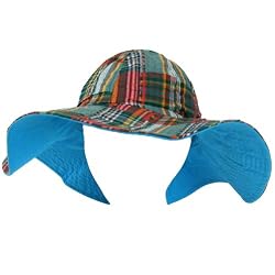 New Cotton Plaid Madras Floppy Beach Hat Green Reverse Blue