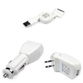 Retractable Hotsysnc & Charging USB Data Cable + USB Car Charger + USB Home Travel Charger for Apple iPhone 3G / Apple iPhone 3GS