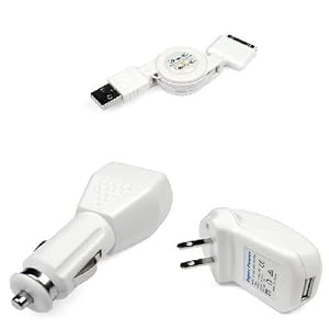 Retractable Hotsysnc Charging USB Data Cable + USB Car Charger + USB Home Travel Charger... by Eforcity