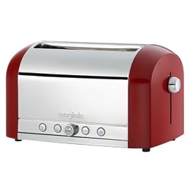 Magimix 4 slice toaster polished with red centre