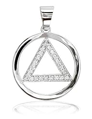AA Alcoholics Anonymous Sobriety Pendant in Sterling Silver with Cubic Zirconias CZ