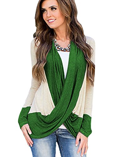 MIHOLL Women's Lightweight Criss Cross Cardigans Top Blouse (Large, Green)