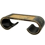 Classic Chinese Scroll Table in Black and Gold Leaf Lacquer