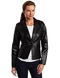Ak Anne Klein Women's Embossed Leather Jacket, Black, Small