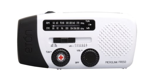 American Red Cross FR150 Microlink Solar-Powered, Self-Powered AM/FM/Weatherband Portable Radio with Flashlight and Cell Phone Charger (White)