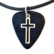Guitar Pick Necklace with Open Cross Symbol Charm on Black Guitar Pick Unique Design By Atlantic Seaboard Trading Co.