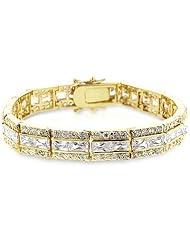 Alexander James 14k Gold Bonded 7.25 Inch Bracelet withThree Rows of Radiant and Round Cut Clear Cubic Zirconia in a Channel Setting and a Box Clasp in Goldtone