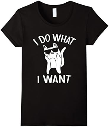 Women's I Do What I Want Cat Flip Off Tshirt Middle Finger T-Shirt Large Black