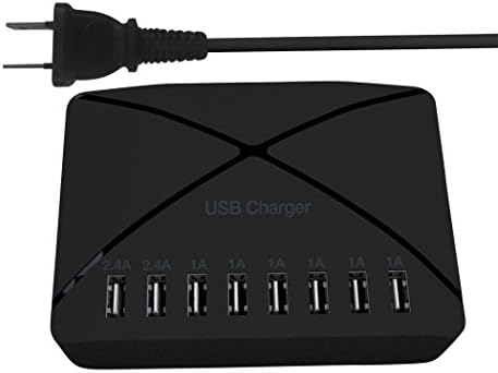40W/5V/8A 8 Ports USB Charging Station 4.7ft Cable USB Wall Charger Socket USB Power Adapter Travel Power Adapter for iPhone Samsung Mobile Phone and Tablets (Black)