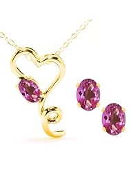 2.45 Ct Oval Pink Mystic Topaz 14K Yellow Gold Pendant Earrings Set
