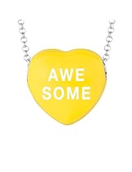 Sterling Silver 17mm Yellow enamel Sweethearts AWESOME Heart Pendant