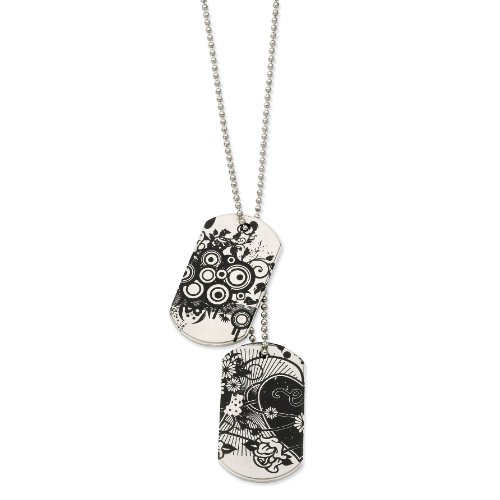 Stainless Steel Hearts in Flight Dog Tag Necklace - 24 Inch - JewelryWeb