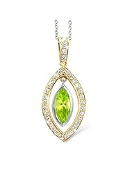 Twin Marquis Diamond Pendant In 18K Yellow Gold With A 0.50 ct. Genuine Peridot Center Stone.