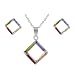 Sterling Silver Multicolored Square Necklace and Earring Set