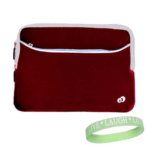 Red Microfiber Notebook Case with Extra Zip Pocket For 10.2-inch Netbooks (Fits Samsung Nc 10-14GB , Samsung NC10-14GBK Ect..) + Live*Laugh*Love Wrist Band!!! (Laptop Not Included)