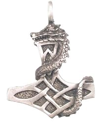 Thor Dragon Thor's Hammer Real Pewter Pendant Necklace