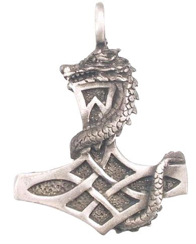 Thor Dragon Thor's Hammer Real Pewter Pendant Necklace