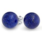 Bling Jewelry Sterling Silver Round Lapis Gemstone Unisex Ball Stud Earrings-8mm