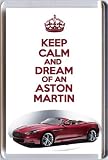 KEEP CALM and DREAM of an ASTON MARTIN Fridge Magnet printed on an image of an Aston Martin DBS Volante, from our Keep Calm and Carry On series - an original stocking filler Gift Idea.