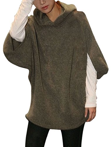 Allegra K Women Winter Half Batwing Sleeve Knitting Hooded Shirt