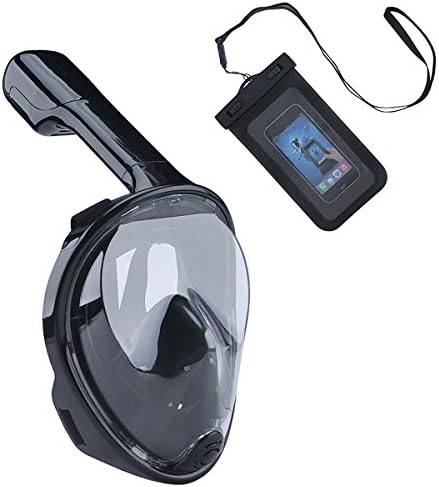 UooCooL Full View Full Face Snorkeling Mask Free Breathing Snorkel Mask Design With Universal Waterproof Phone Case (Black, L/XL)