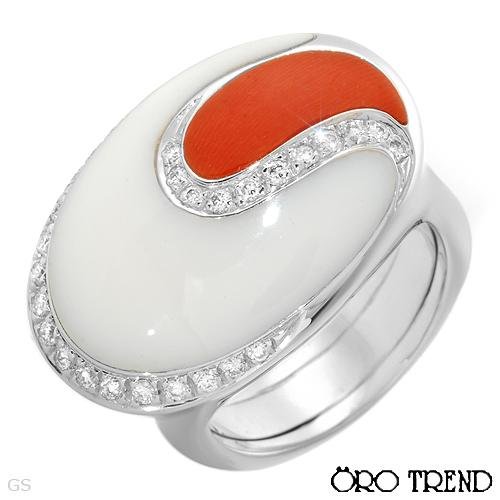 Oro Trend 18K White Gold 1.2 CTW Agate and Coral Ladies Ring. Ring Size 6.5. Total Item weight 17.2 g.