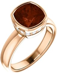 10K Rose Gold 8.00x8.00mm Antique Cushion Cut Mozambique Garnet and Diamond Ring -- LIFETIME WARRANTY