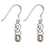 Sterling Silver Citrine Celtic Design Dangle Earrings