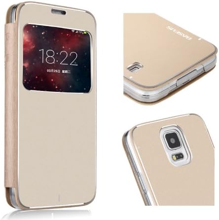 Pioneer Tech® Noble Business Series Anti-radiation Flip Light Metal Aluminum Alloy Case Cover for Samsung Galaxy S5 G900 (Champagne Gold)