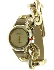 Geneva Platinum Jb12964612 Designer Inspired Fancy Chain Faux Leather Watch- Bone/gold