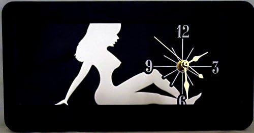 1 , Wall Quartz Clock on a , "MUD FLAP GIRL", Metal Sign, Surrounded by a Polyethylene Black Frame,21A3.0&17B6.2