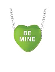 Sterling Silver 14mm Green enamel Sweethearts BE MINE Heart Pendant