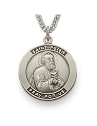 St. Peter, Patron of Butchers, Sterling Silver Engraved Medal Christian Jewelry Patron Saint Patron Saint St. Medal Catholic w/Chain 24" Length
