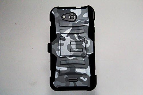 For Microsoft Lumia 735 Armor Hybrid Case Silicone Cover Kick Stand LuxGuard Holster+[WORLD ACC®] LCD Screen Protector+Stylus+Dust Cap (Gray Camo/Black)